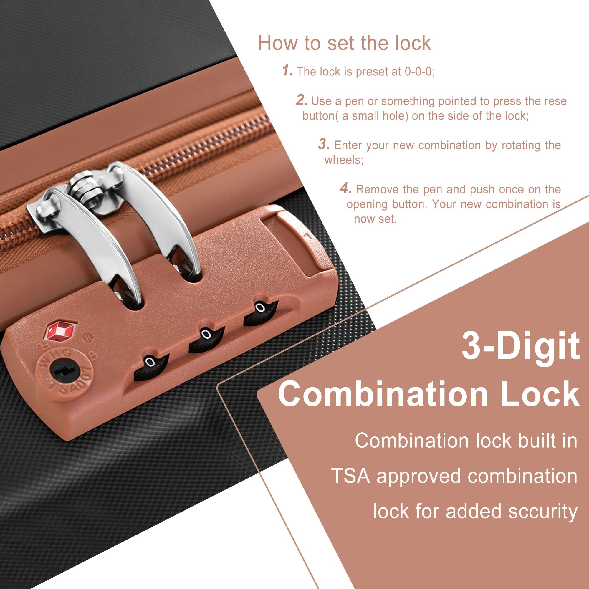 Azor Black & Brown Luggage Set, Timeless Travel Style, TSA Lock