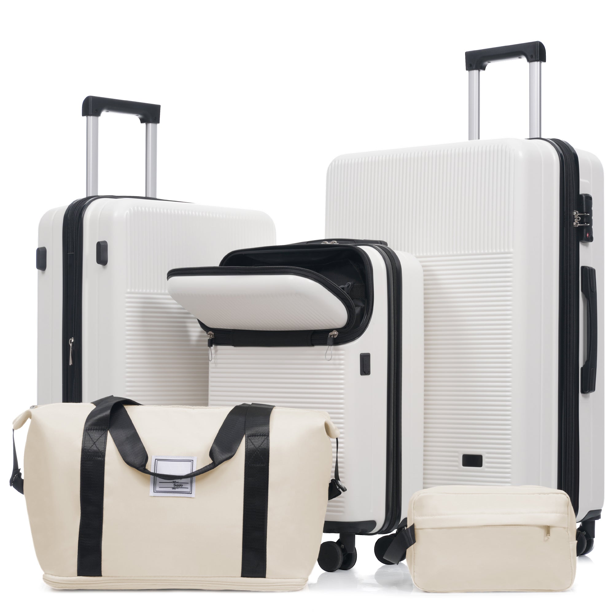 Azor Silver 5-Piece Luggage Set, Complete Travel System, TSA Lock