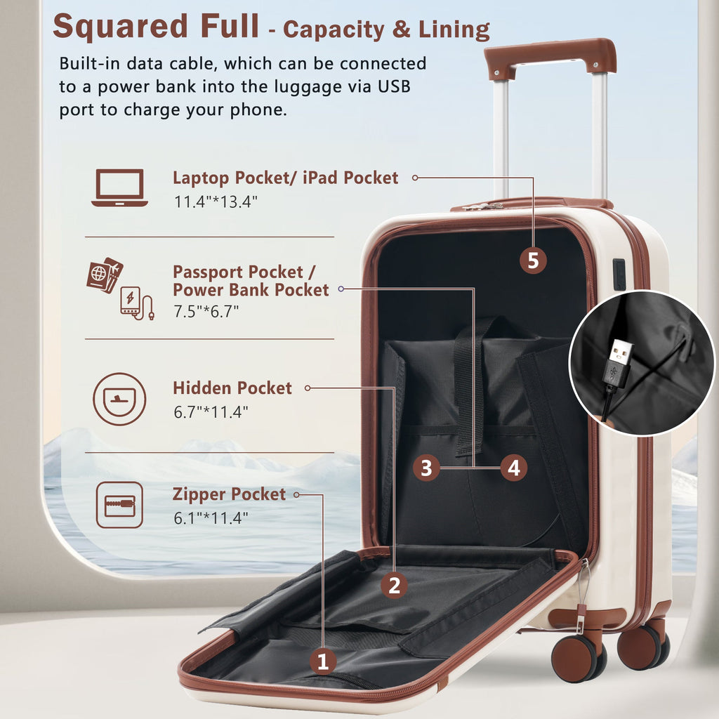 Azor 3-Piece Expandable Carry-On Set, Front Pocket, TSA Lock