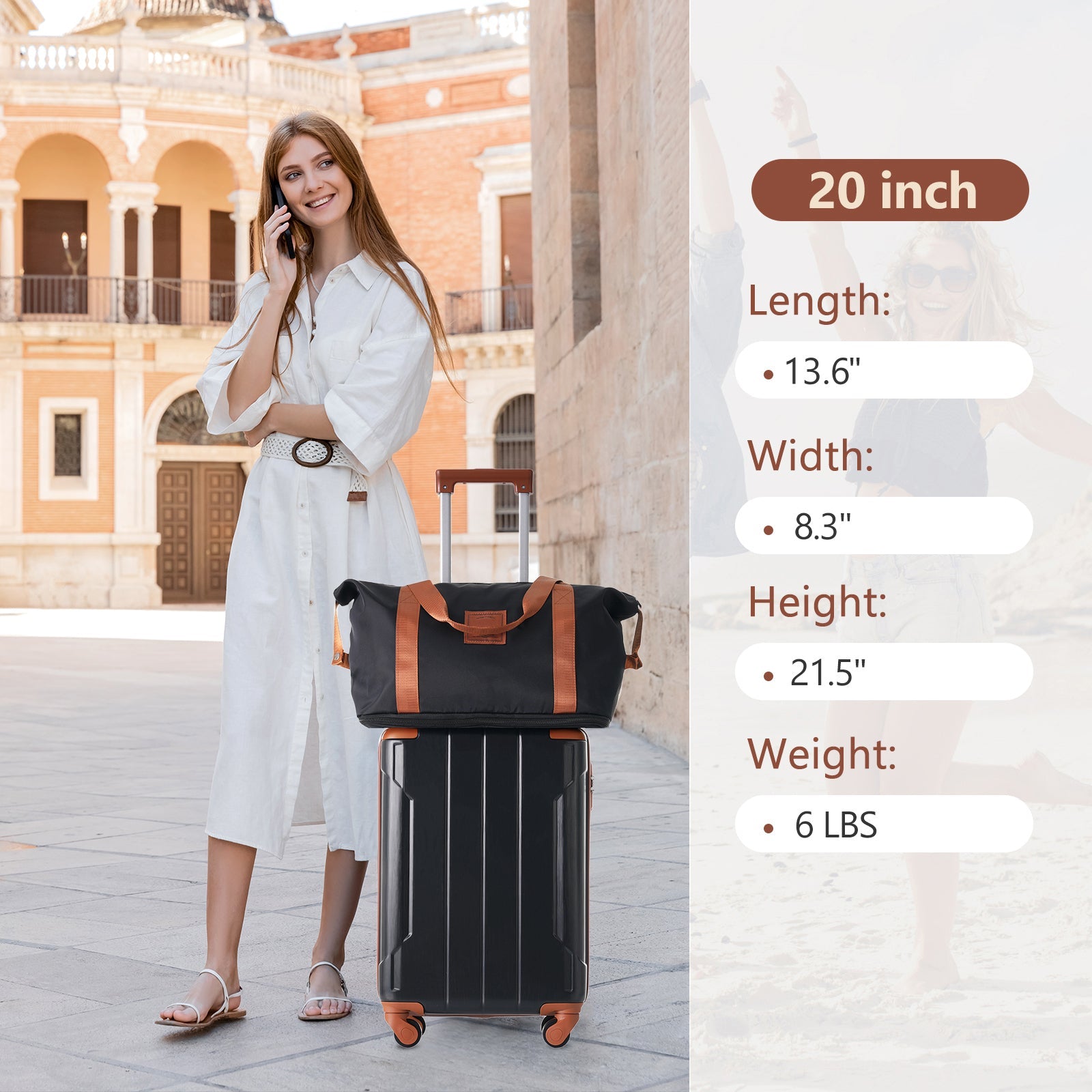 Azor Black & Brown Luggage Set, Timeless Travel Style, TSA Lock