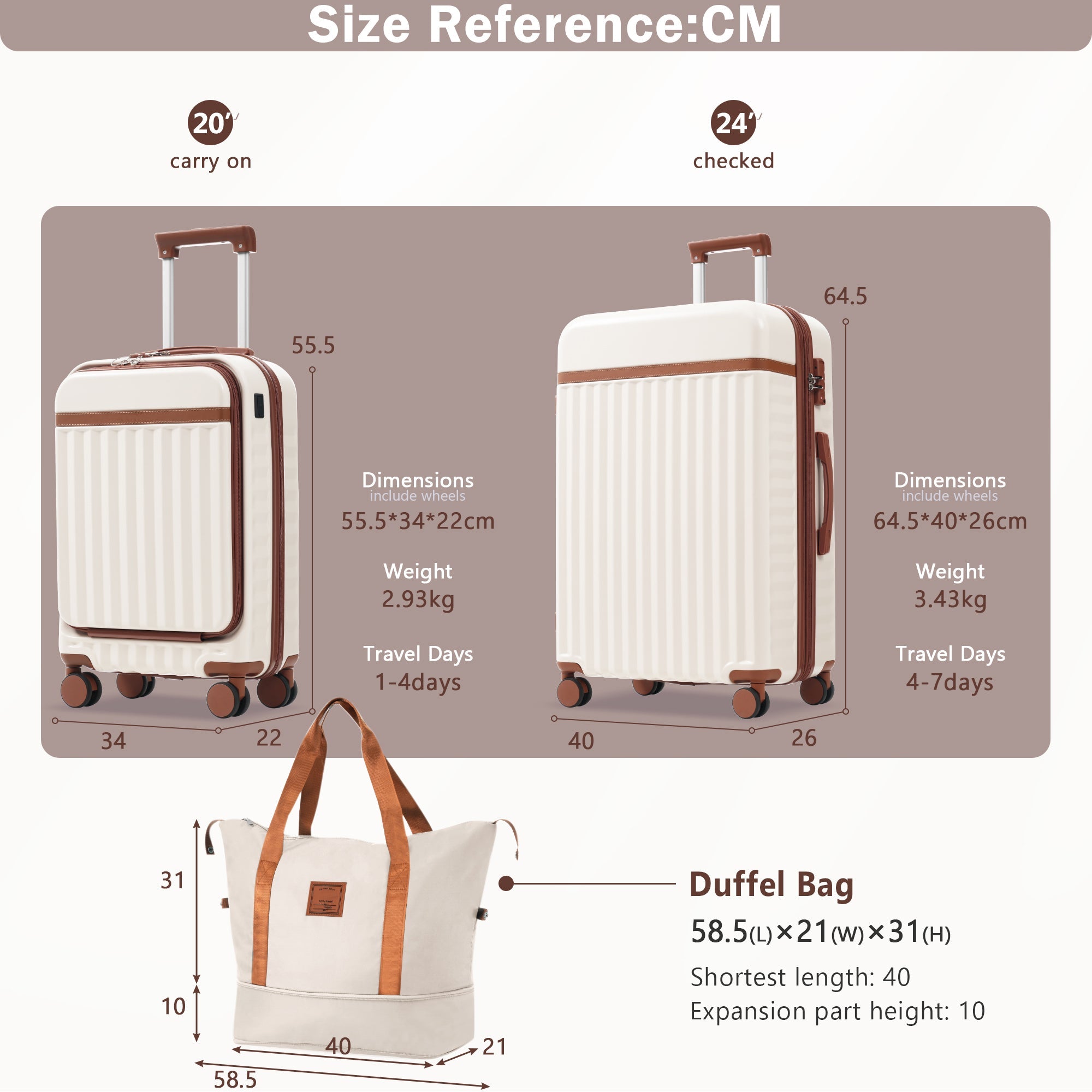 Azor 3-Piece Expandable Carry-On Set, Front Pocket, TSA Lock