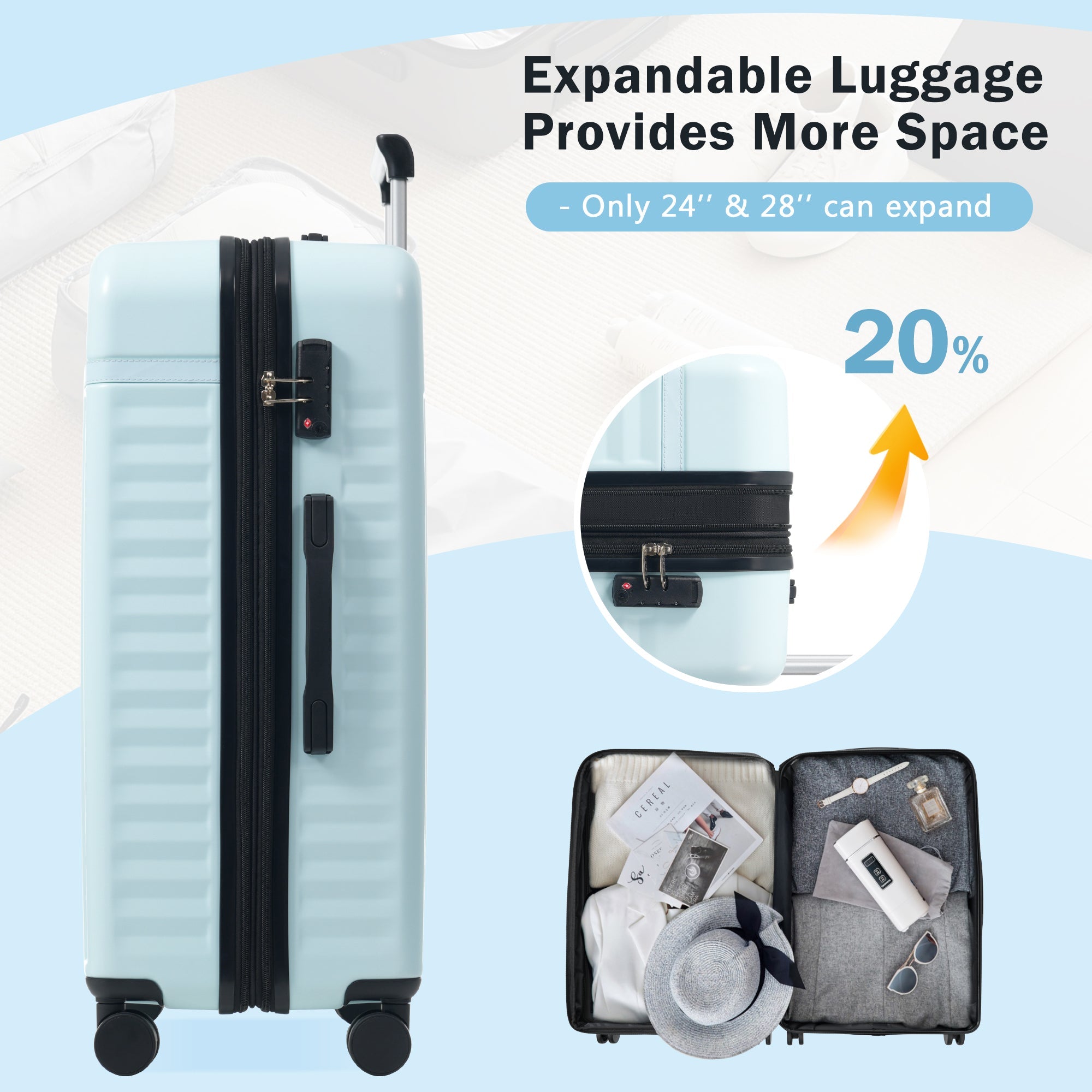 Azor 3-Piece Expandable Carry-On Set, Front Pocket, TSA Lock