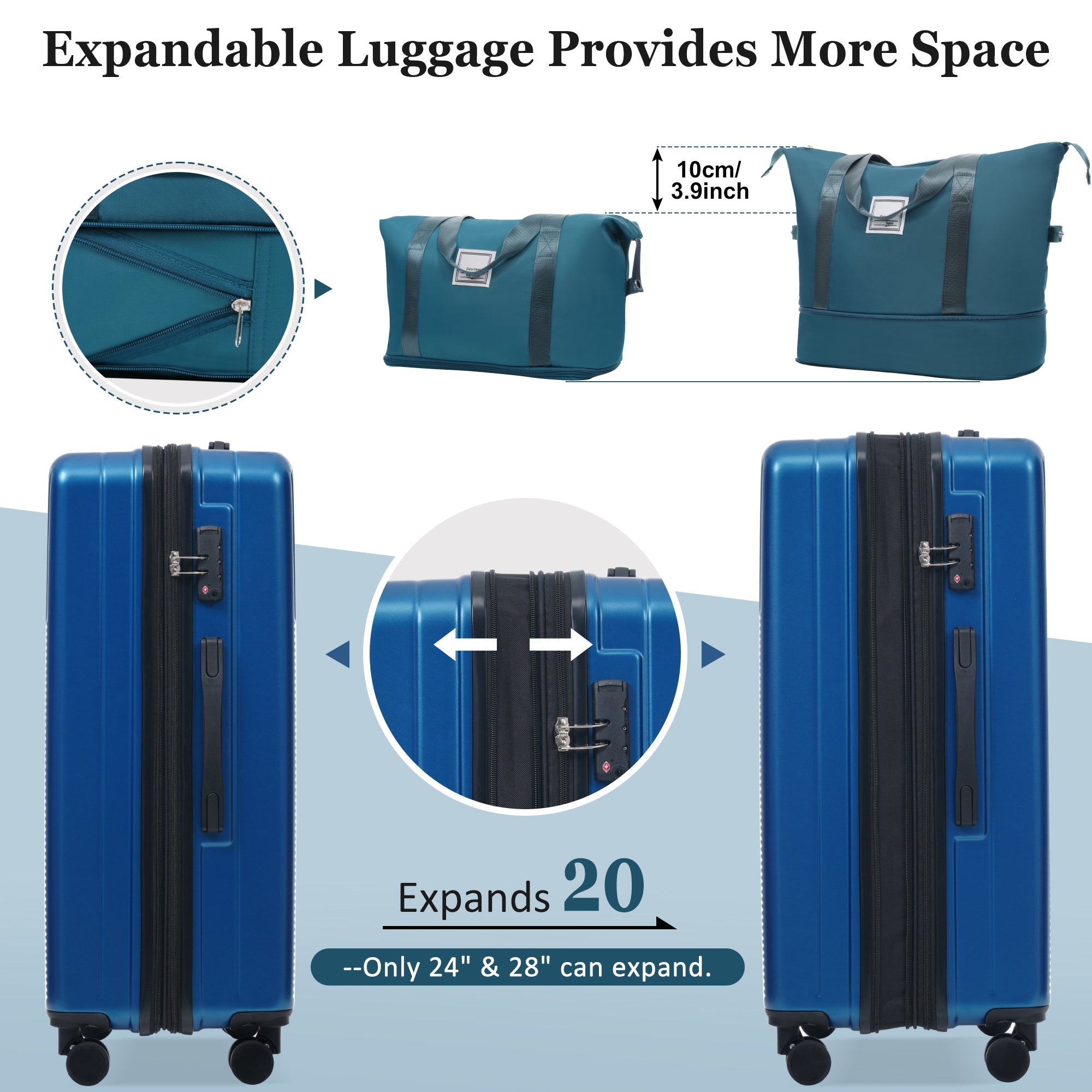 Azor Silver 5-Piece Luggage Set, Complete Travel System, TSA Lock