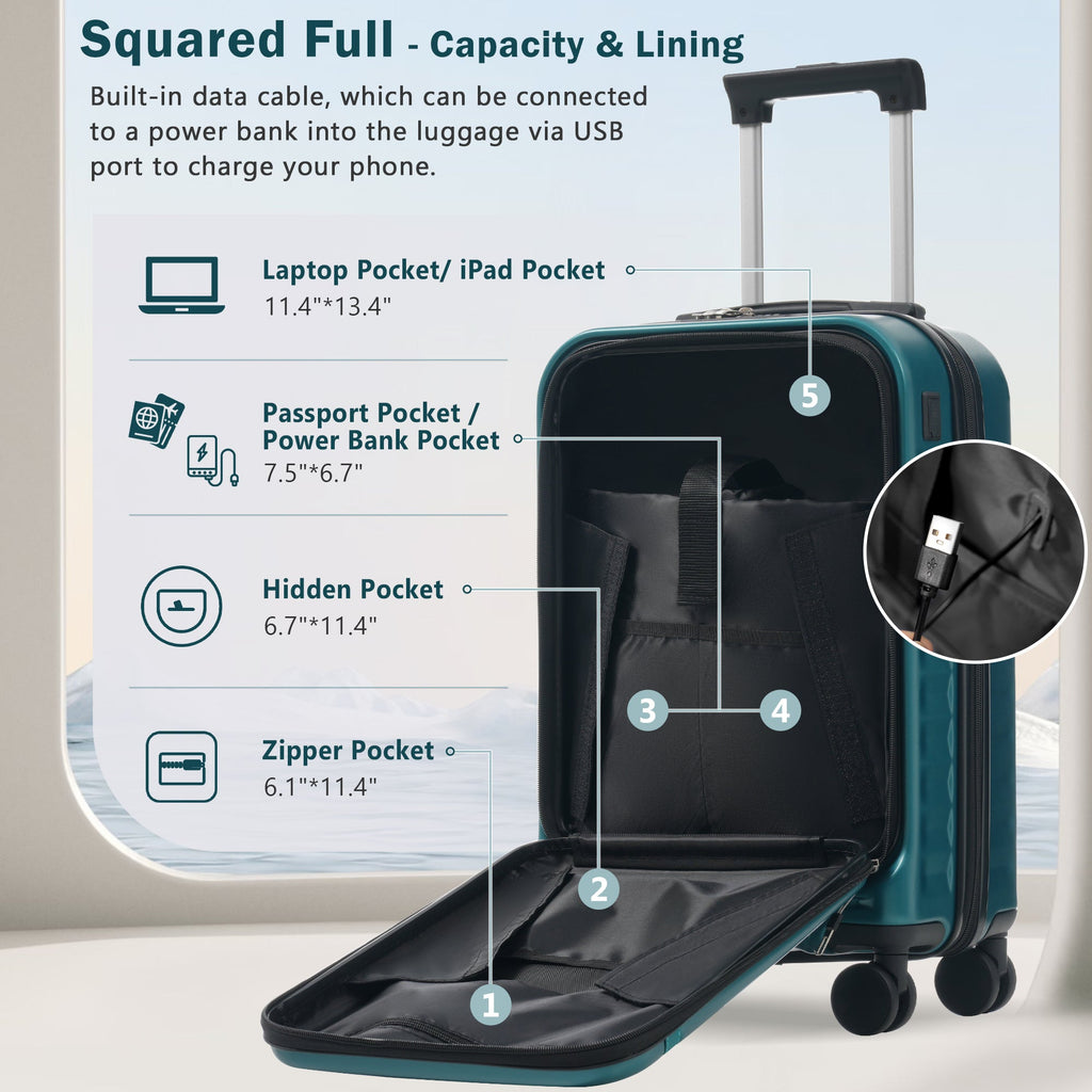 Azor 3-Piece Expandable Carry-On Set, Front Pocket, TSA Lock