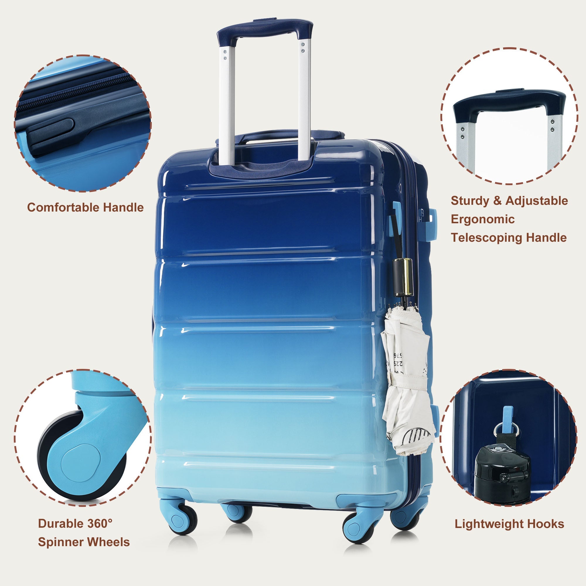 Azor 3-Piece USB Carry-On Set, Smart Travel ABS+PC, TSA Lock