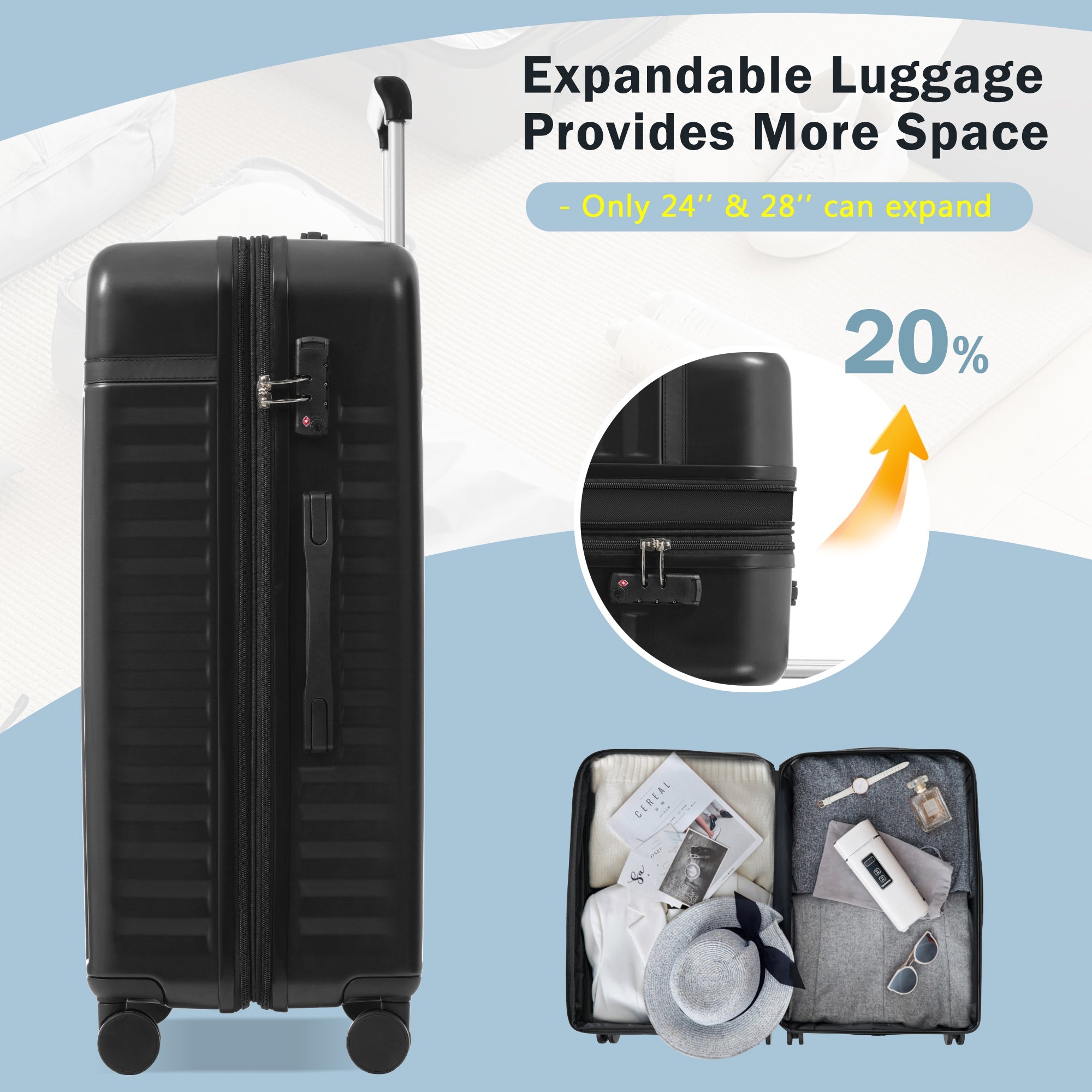Azor 3-Piece Expandable Carry-On Set, Front Pocket, TSA Lock