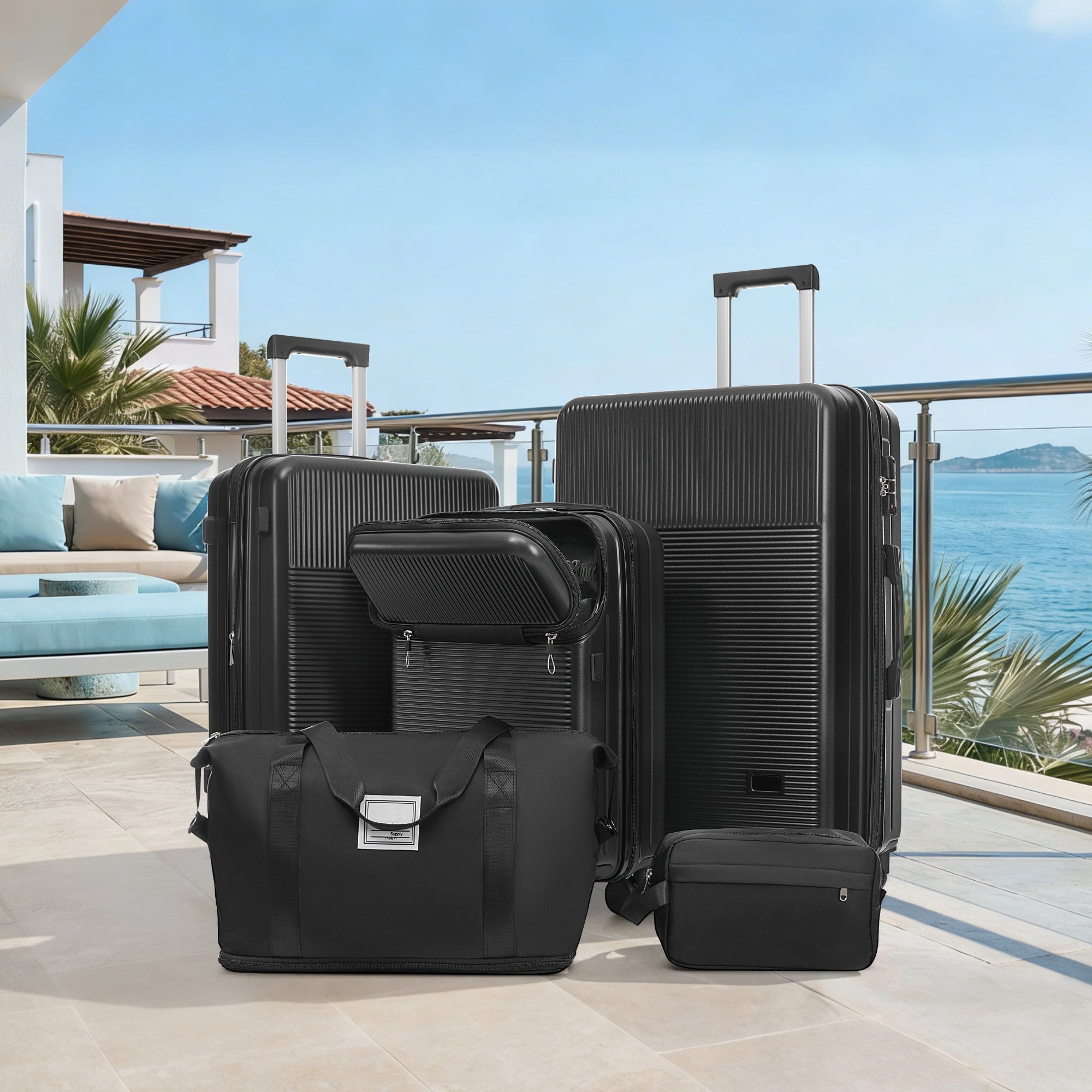 Azor Silver 5-Piece Luggage Set, Complete Travel System, TSA Lock