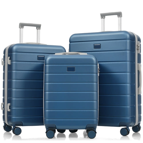 Azor Blue PC Luggage Set, Lightweight Travel Trio, TSA Lock