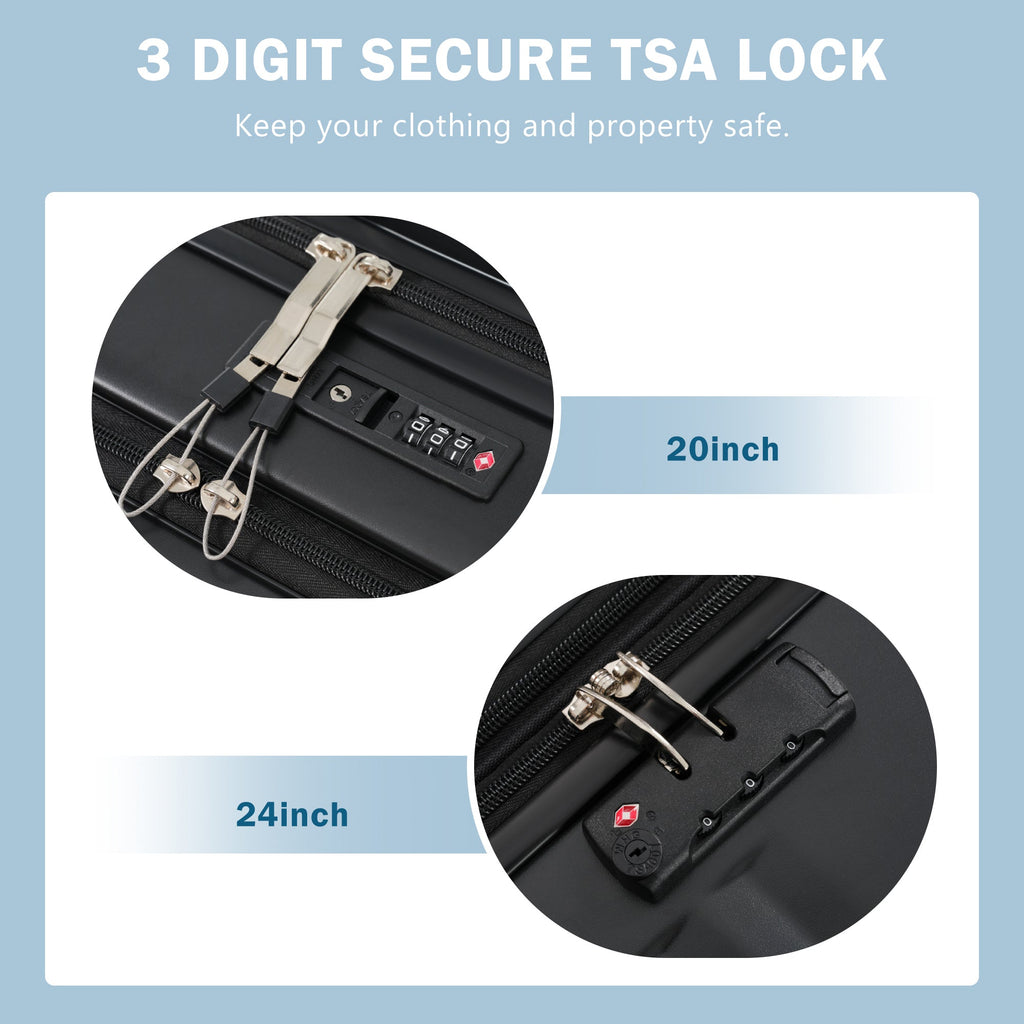 Azor 3-Piece Expandable Carry-On Set, Front Pocket, TSA Lock