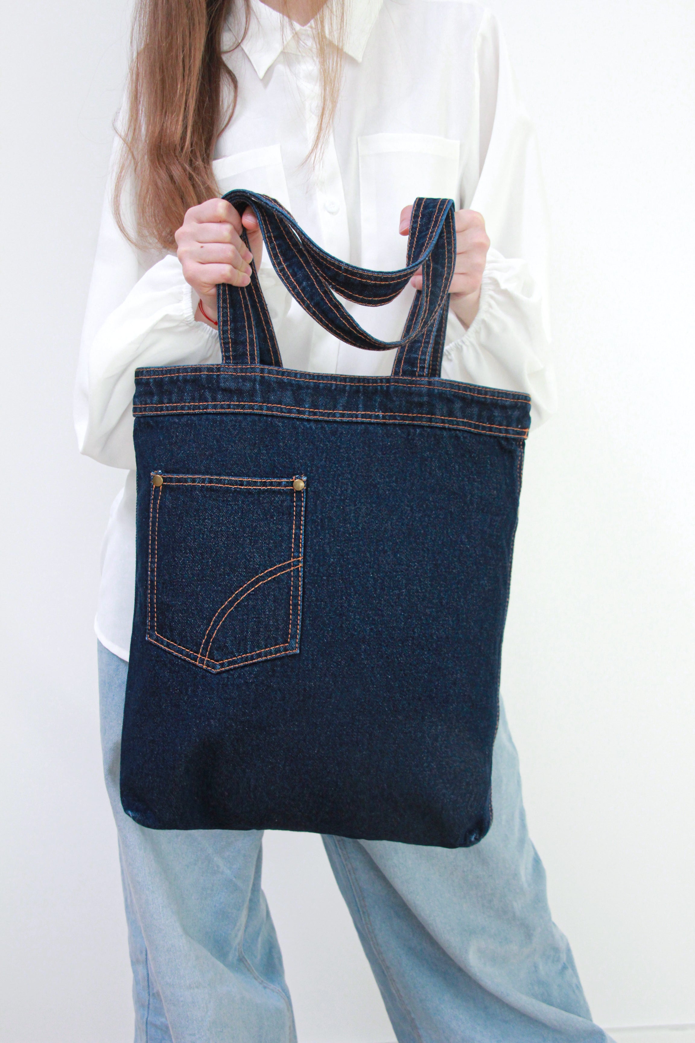 Azor Tote Bag With Jean Type Pockets Heavyweight Denim