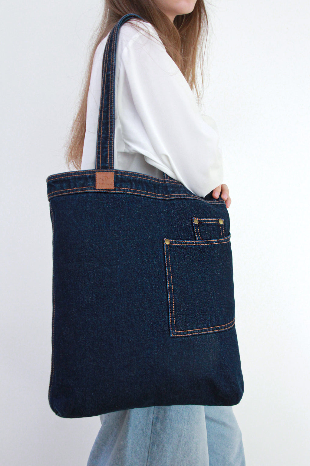 Azor Tote Bag With Jean Type Pockets Heavyweight Denim