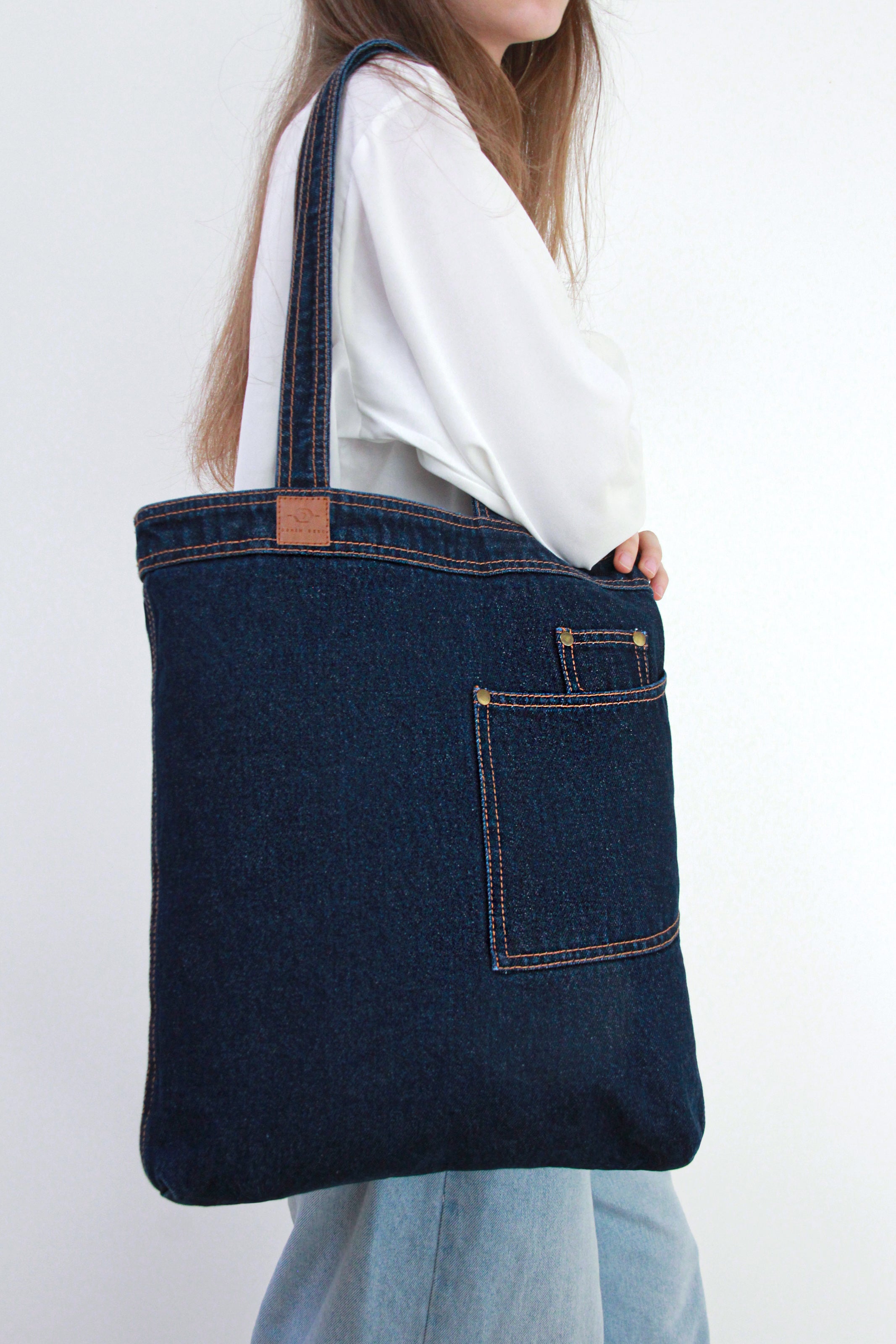 Azor Tote Bag With Jean Type Pockets Heavyweight Denim