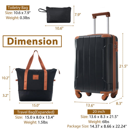 Azor Black & Brown Luggage Set, Timeless Travel Style, TSA Lock