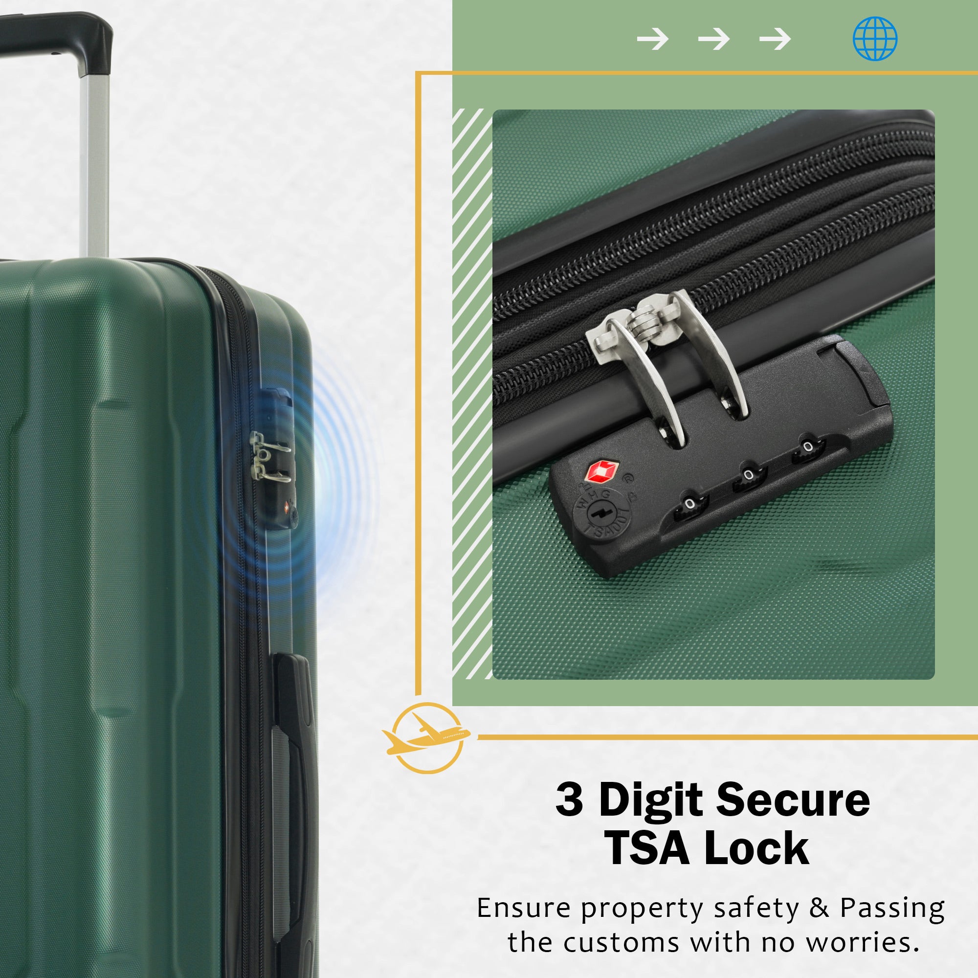Azor Light Blue ABS Luggage Set, Travel in Colour, TSA Lock