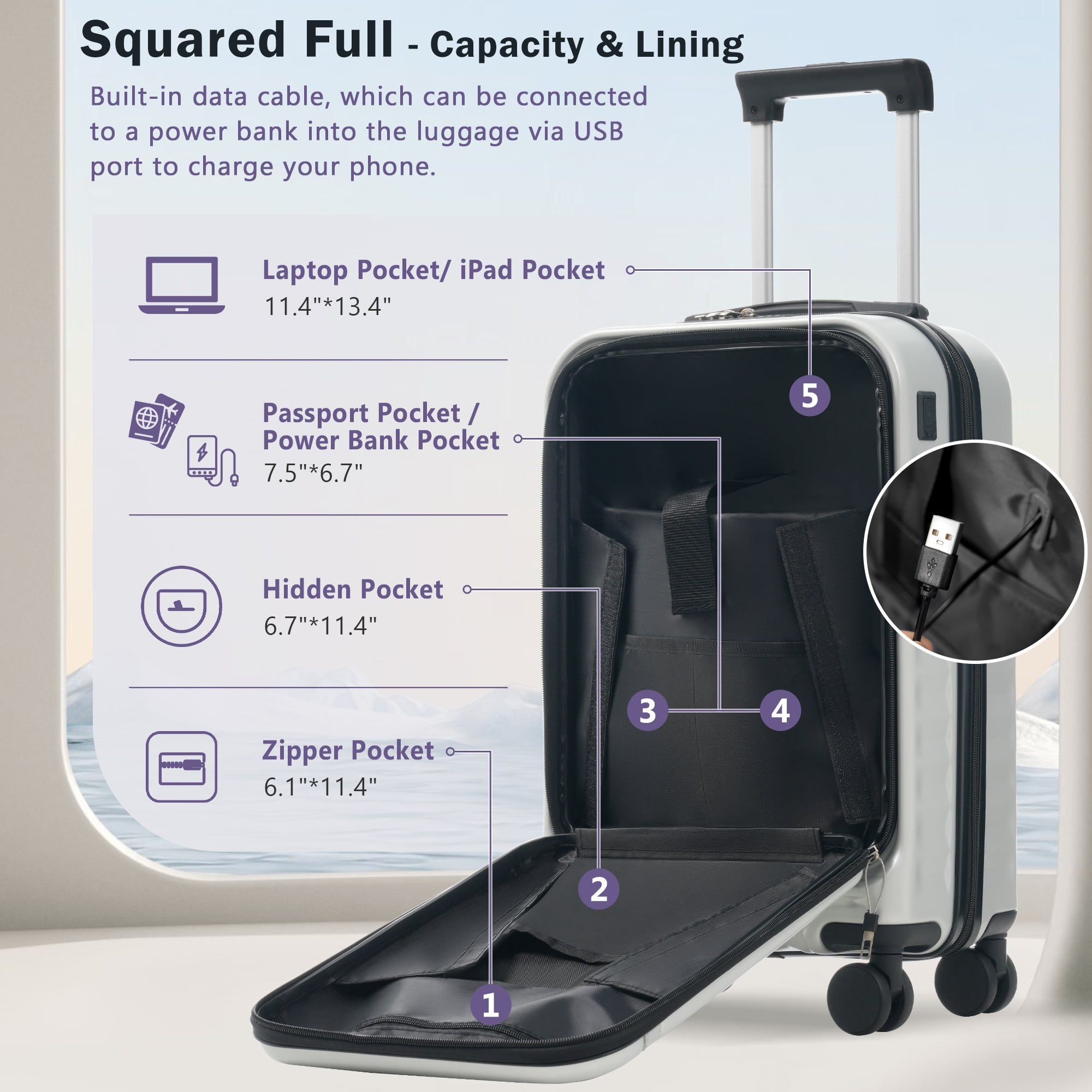 Azor 3-Piece Expandable Carry-On Set, Front Pocket, TSA Lock