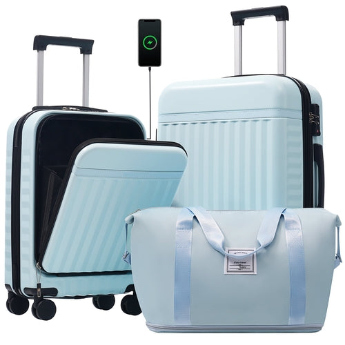 Azor 3-Piece Expandable Carry-On Set, Front Pocket, TSA Lock