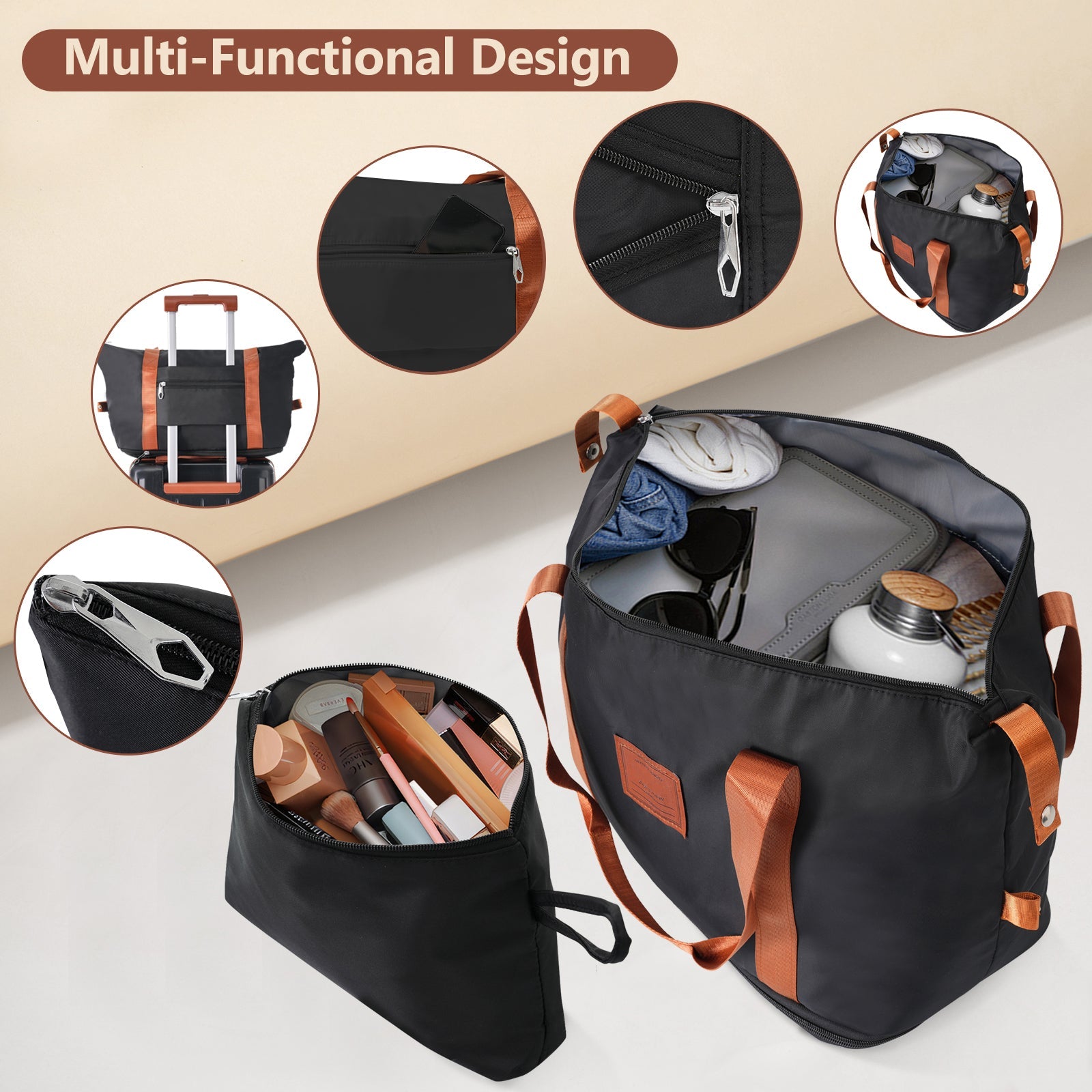Azor Black & Brown Luggage Set, Timeless Travel Style, TSA Lock