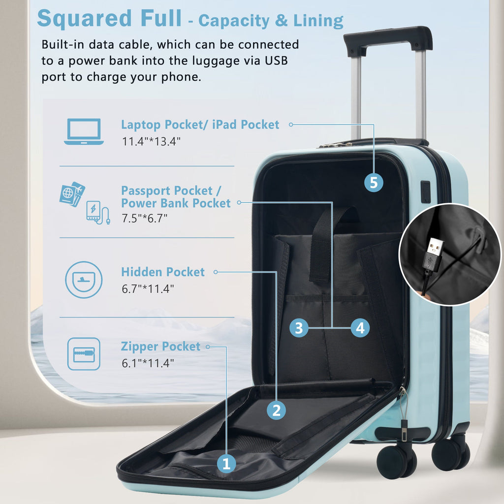 Azor 3-Piece Expandable Carry-On Set, Front Pocket, TSA Lock