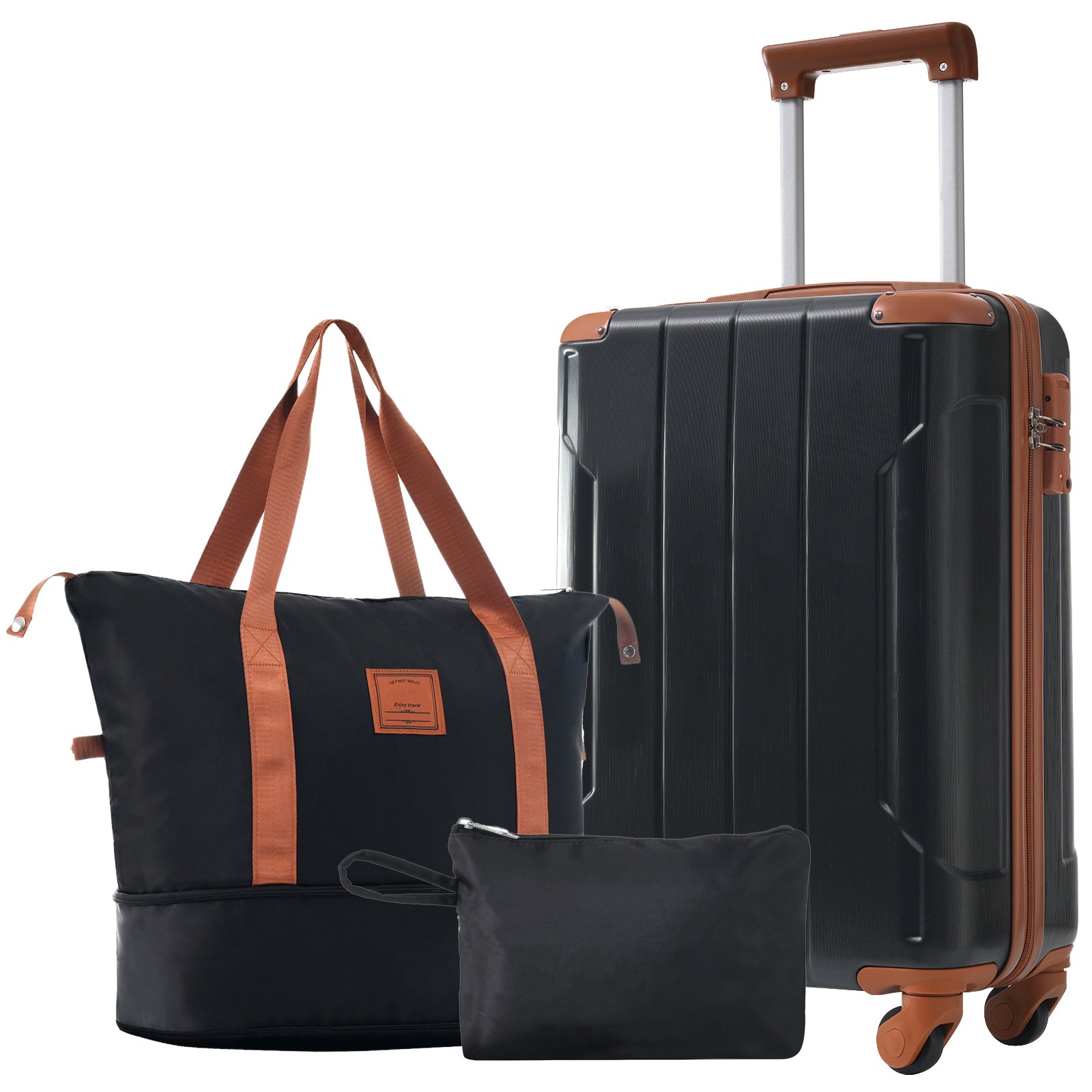 Azor Black & Brown Luggage Set, Timeless Travel Style, TSA Lock