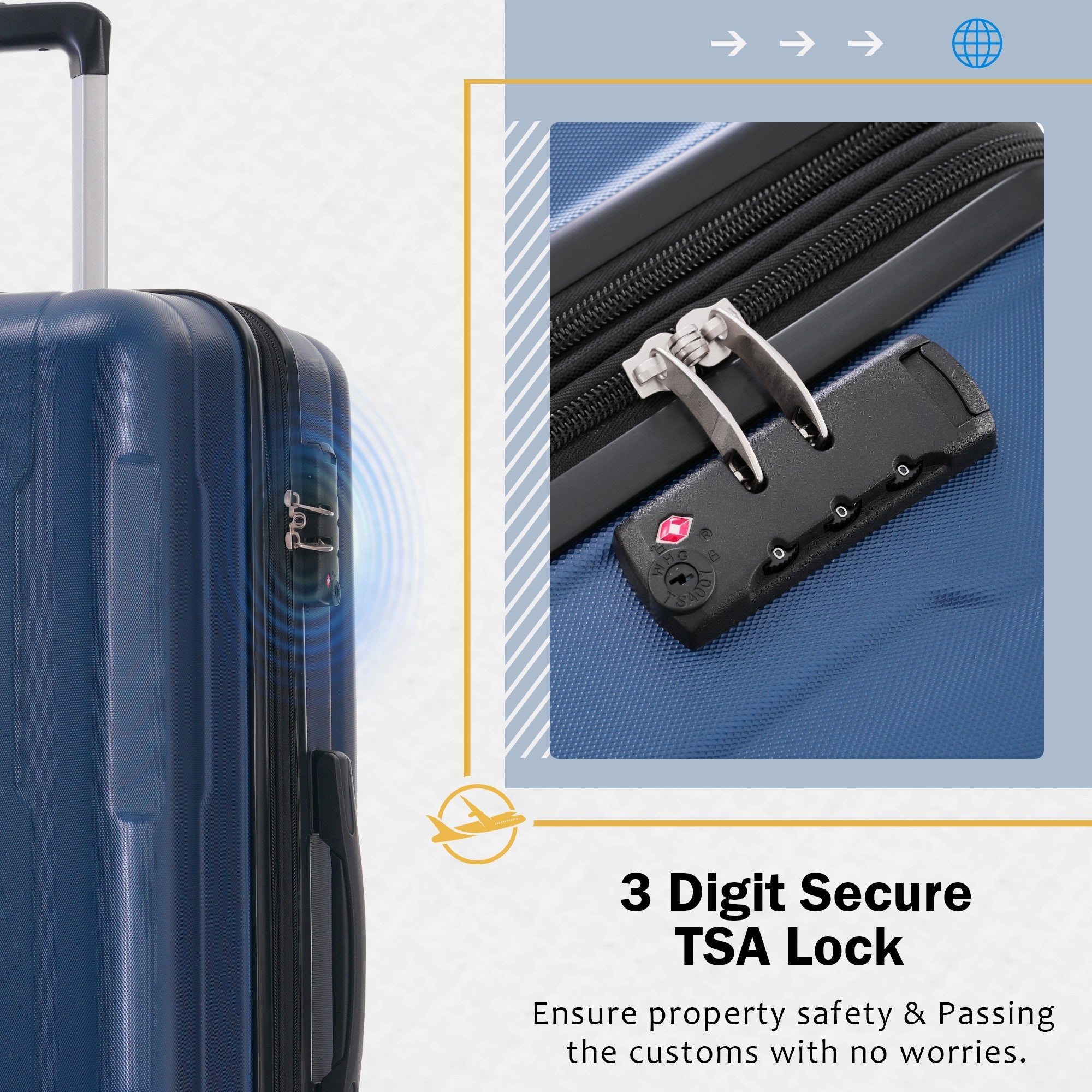 Azor Light Blue ABS Luggage Set, Travel in Colour, TSA Lock