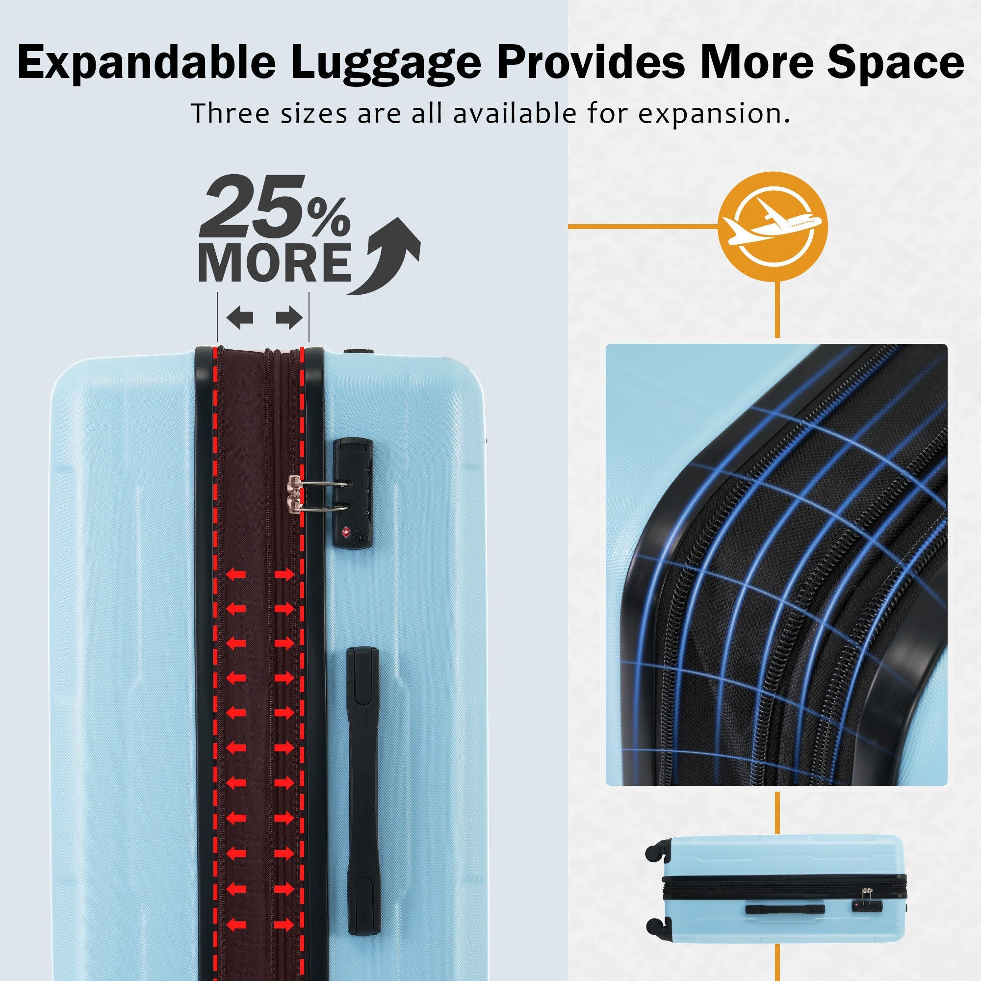 Azor Light Blue ABS Luggage Set, Travel in Colour, TSA Lock