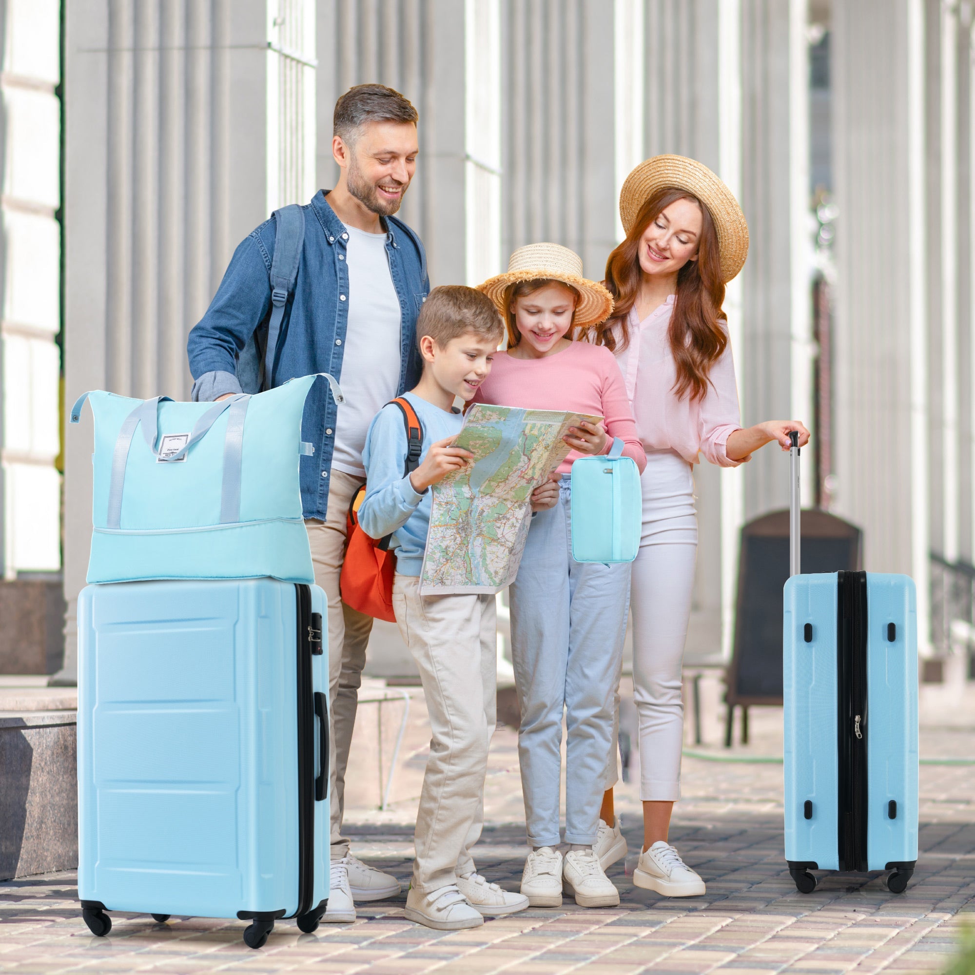 Azor Light Blue ABS Luggage Set, Travel in Colour, TSA Lock