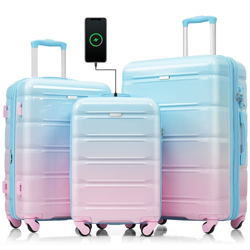Azor 3-Piece USB Carry-On Set, Smart Travel ABS+PC, TSA Lock