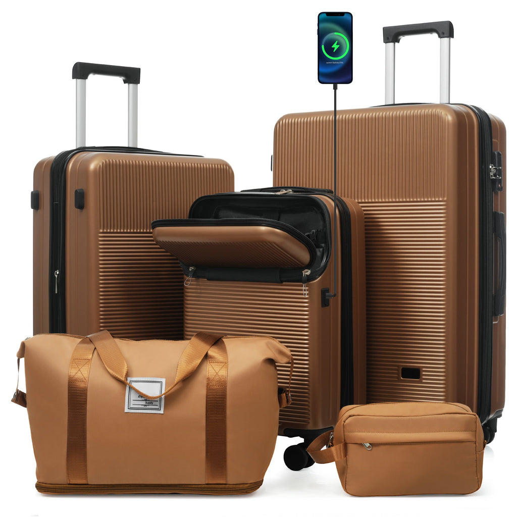 Azor Silver 5-Piece Luggage Set, Complete Travel System, TSA Lock