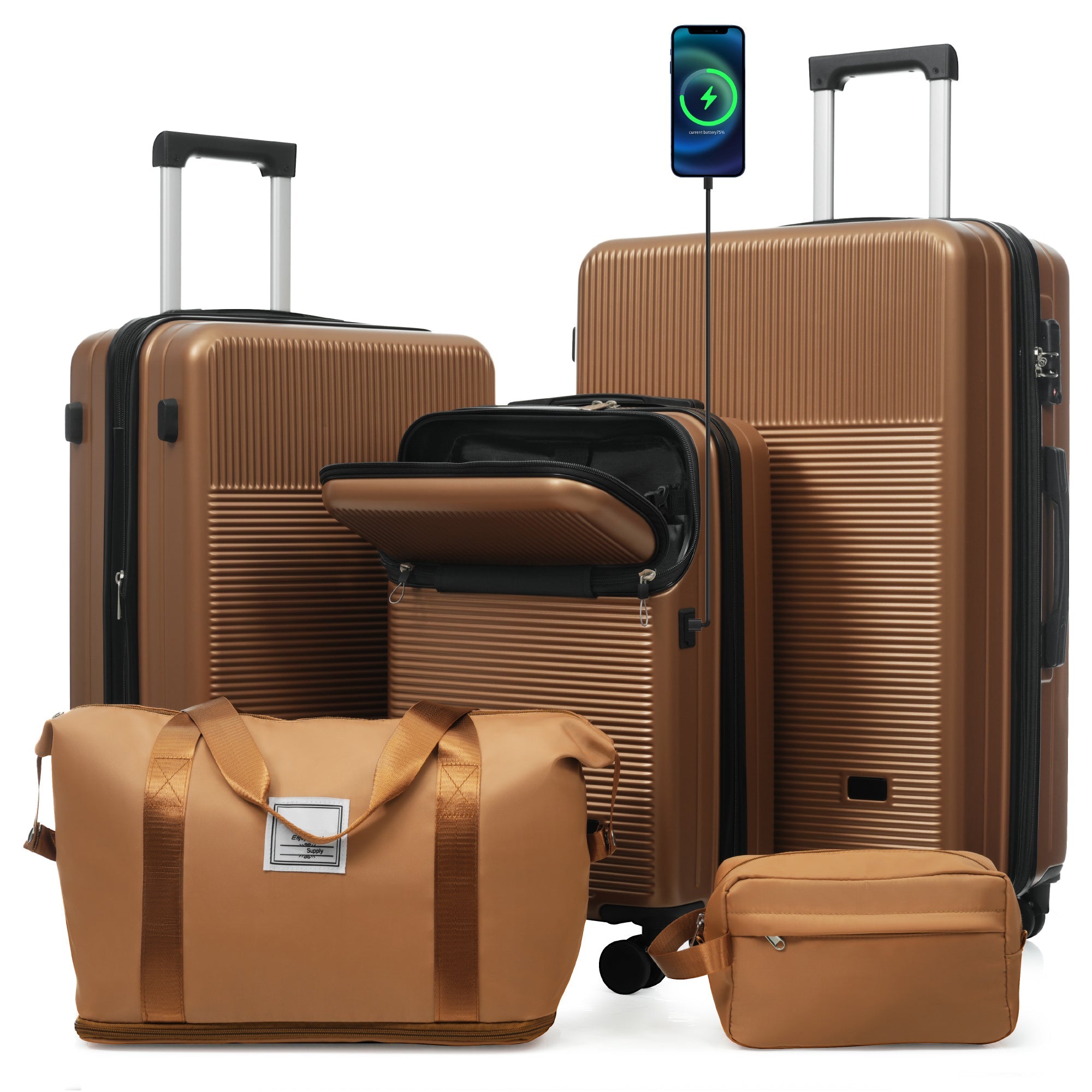 Azor Silver 5-Piece Luggage Set, Complete Travel System, TSA Lock