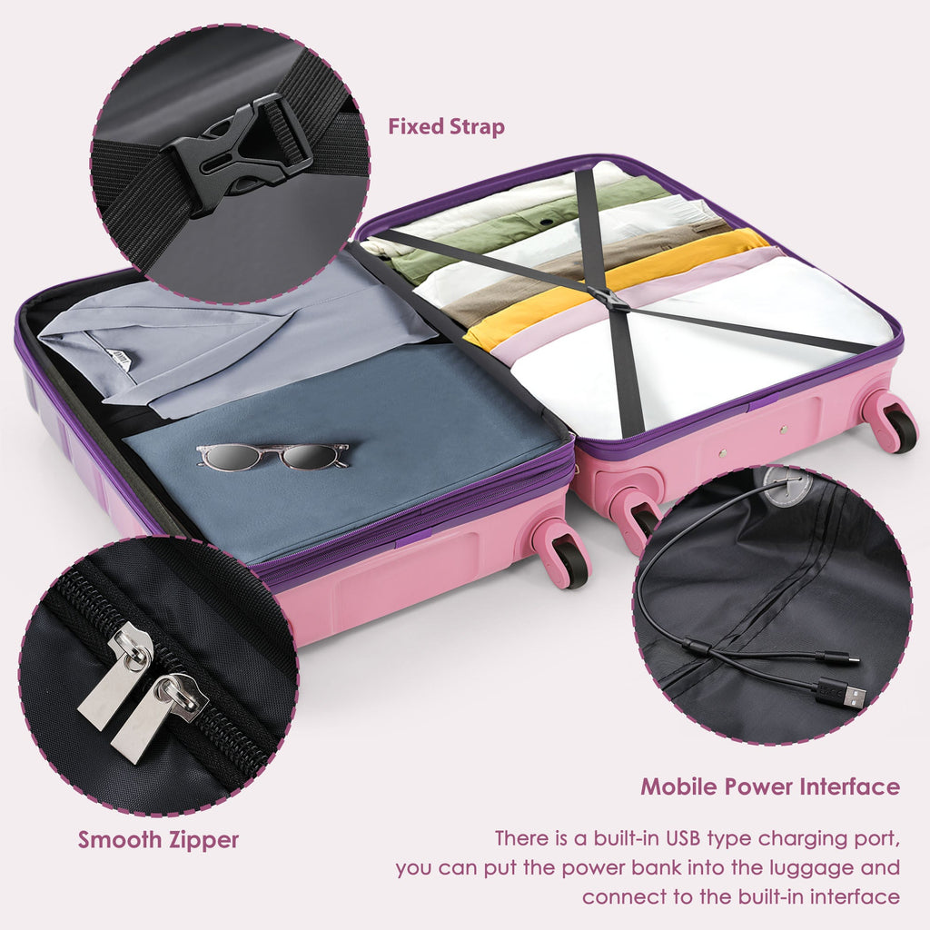 Azor 3-Piece USB Carry-On Set, Smart Travel ABS+PC, TSA Lock
