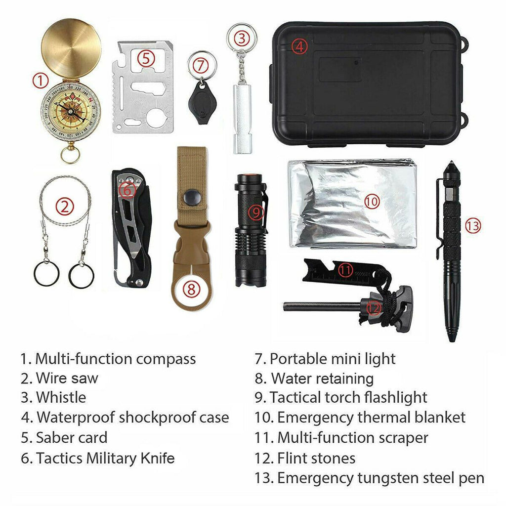 Azor 14 In 1 Outdoor Emergency Survival And Safety Gear Kit